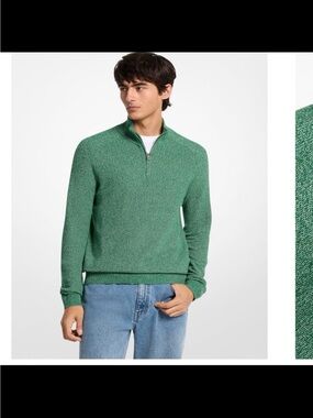 NWT Michael Kors men’s mouline texture quarter zip sweater color green XXL